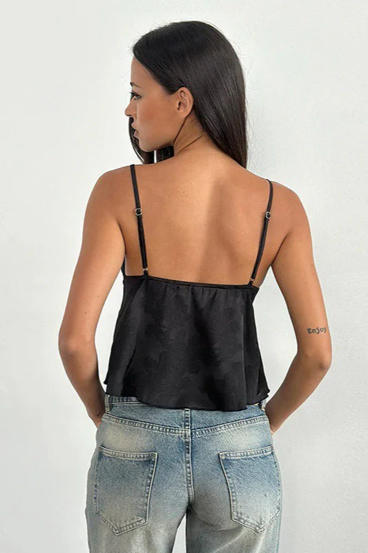 Minimal Deep V Solid Floral Jacquard Cami Top - Image 6
