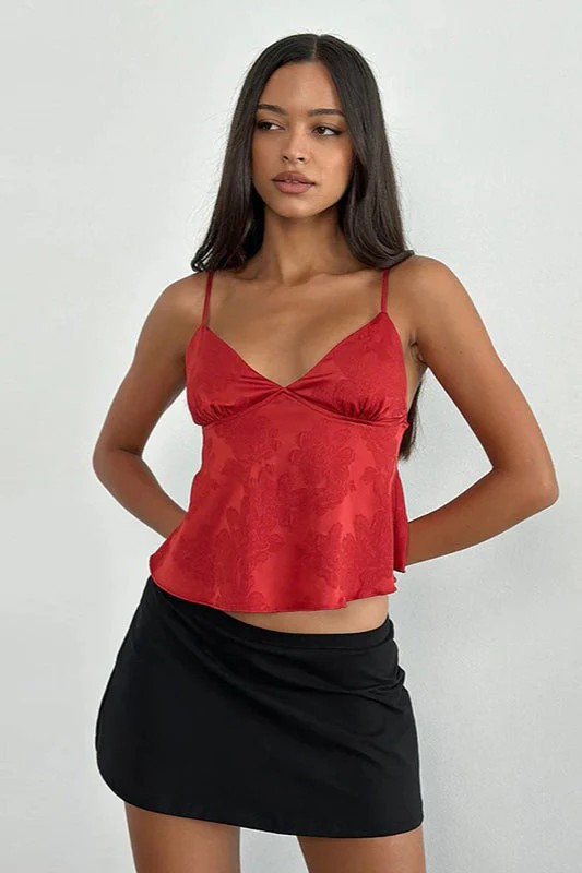 Minimal Deep V Solid Floral Jacquard Cami Top - Image 7