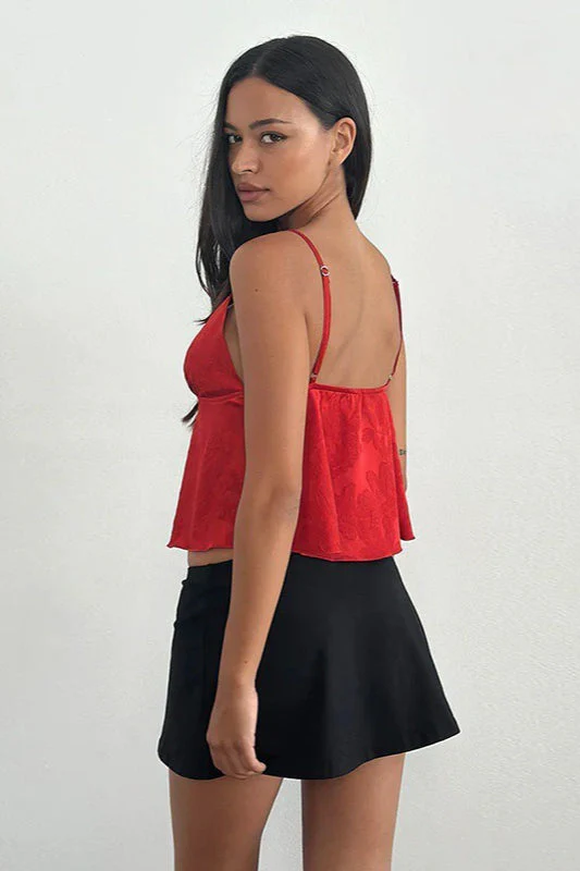 Minimal Deep V Solid Floral Jacquard Cami Top - Image 8