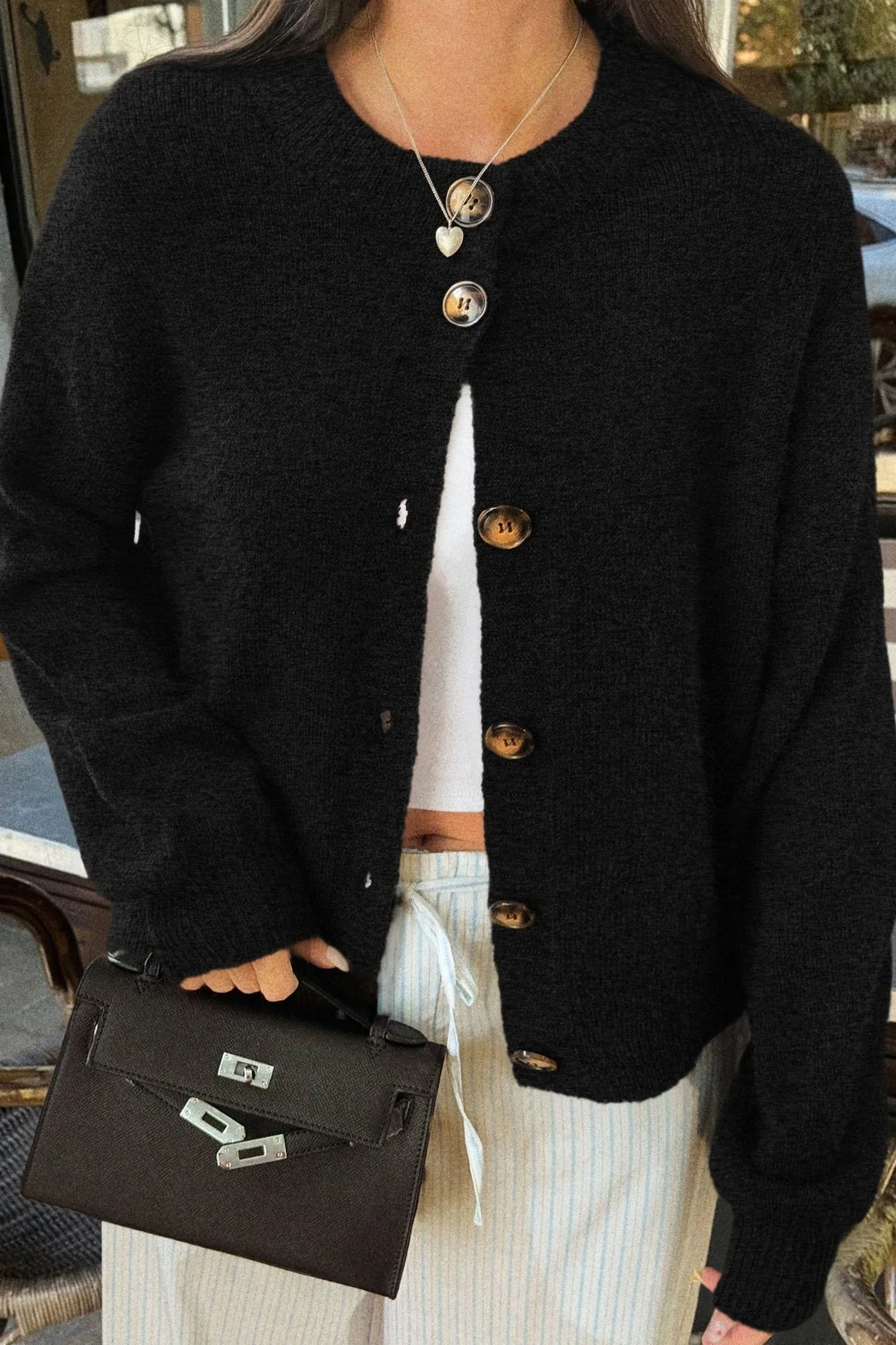 Minimalist Button Long Sleeve Cardigan - Image 10