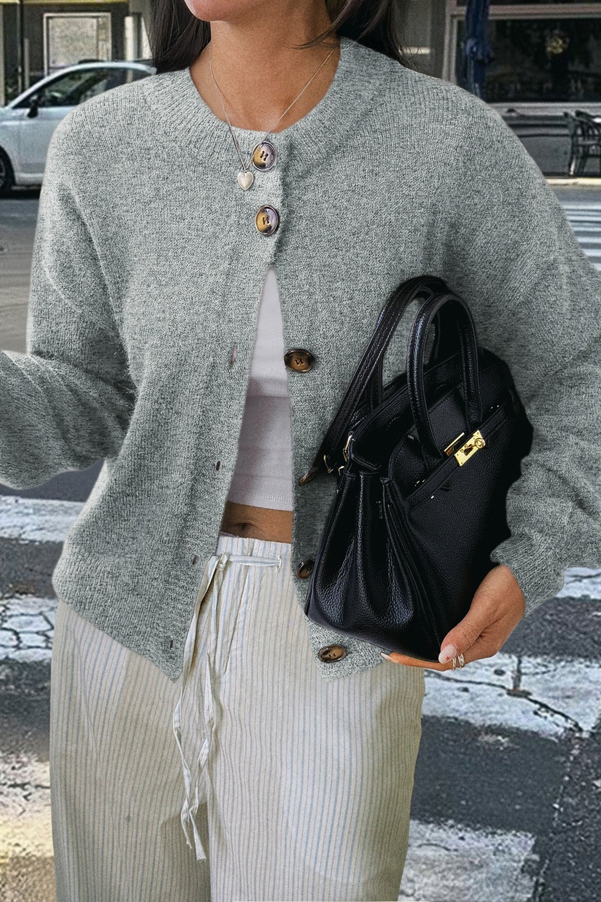 Minimalist Button Long Sleeve Cardigan - Image 12