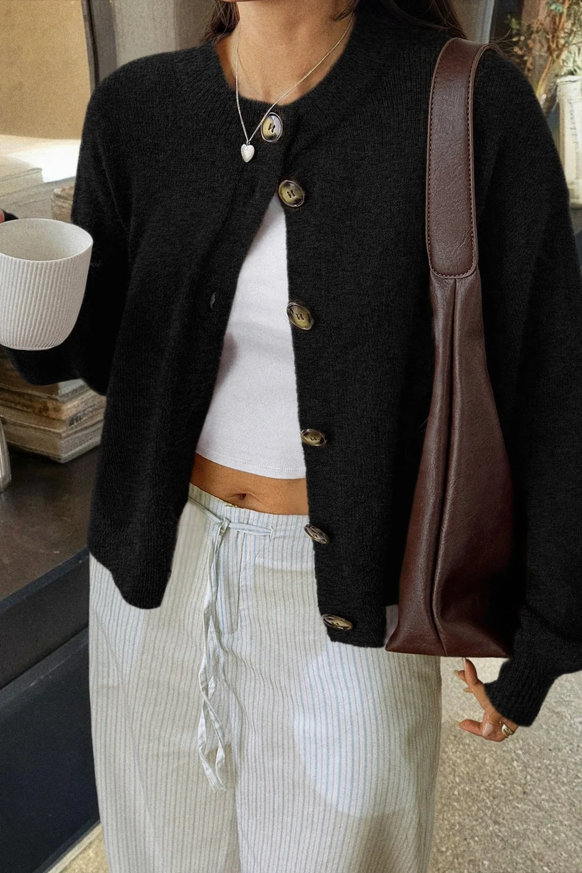 Minimalist Button Long Sleeve Cardigan - Image 9