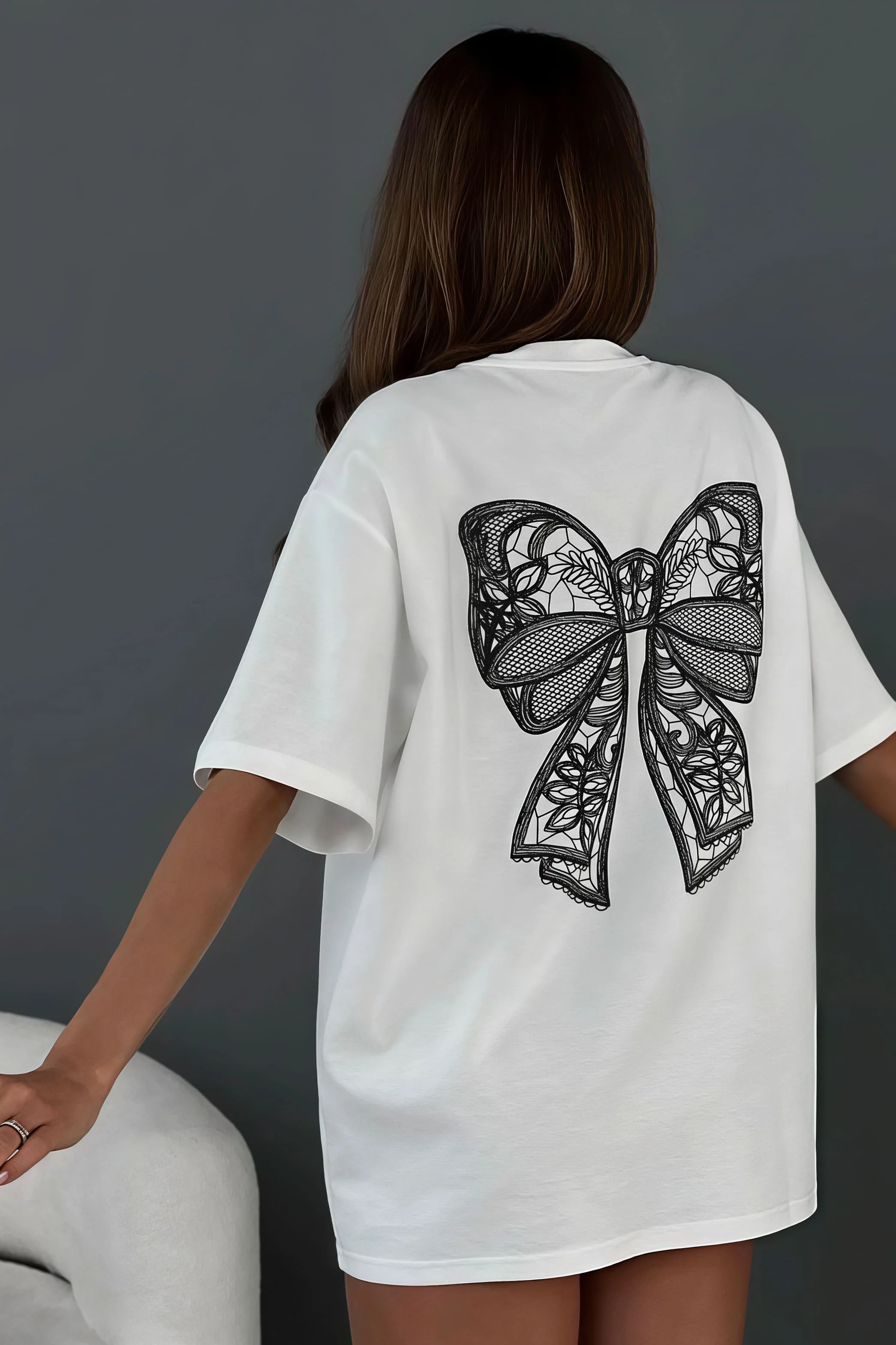 Minimalist Casual 3D Bow Lace Short Sleeve T-shirt - Image 4