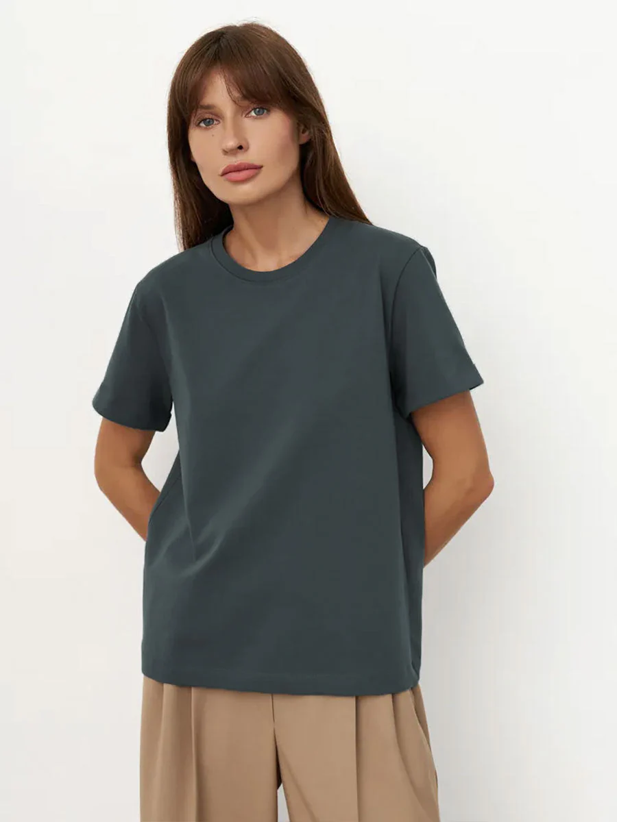 Minimalist Casual Solid Crew Neck T-shirt - Image 19