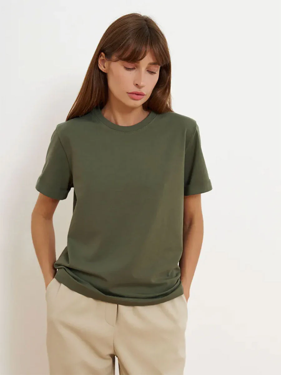 Minimalist Casual Solid Crew Neck T-shirt - Image 23