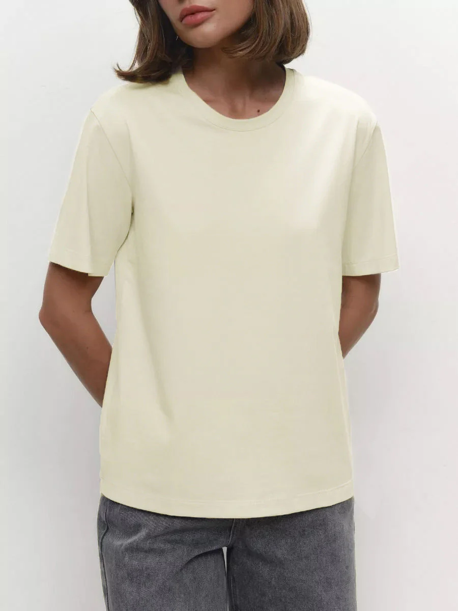 Minimalist Casual Solid Crew Neck T-shirt - Image 27