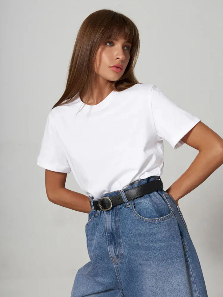 Minimalist Casual Solid Crew Neck T-shirt - Image 3
