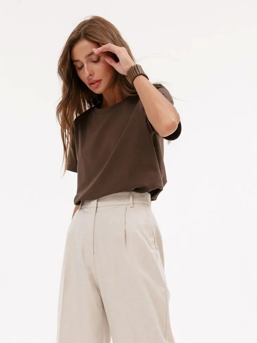 Minimalist Casual Solid Crew Neck T-shirt - Image 9