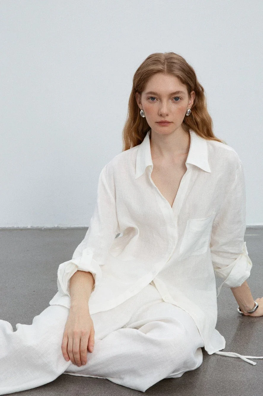 Minimalist Casual Vibe Linen Loose-fit Blouse - Image 2