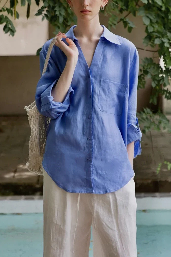 Minimalist Casual Vibe Linen Loose-fit Blouse - Image 4