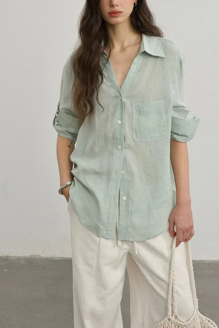 Minimalist Casual Vibe Linen Loose-fit Blouse - Image 6
