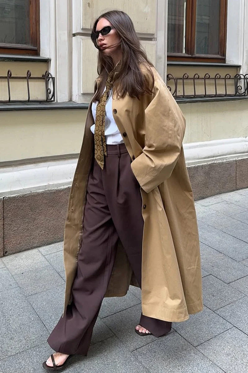 Minimalist Extra-Long Cotton Single-Breasted Lapel Overcoat - Image 2
