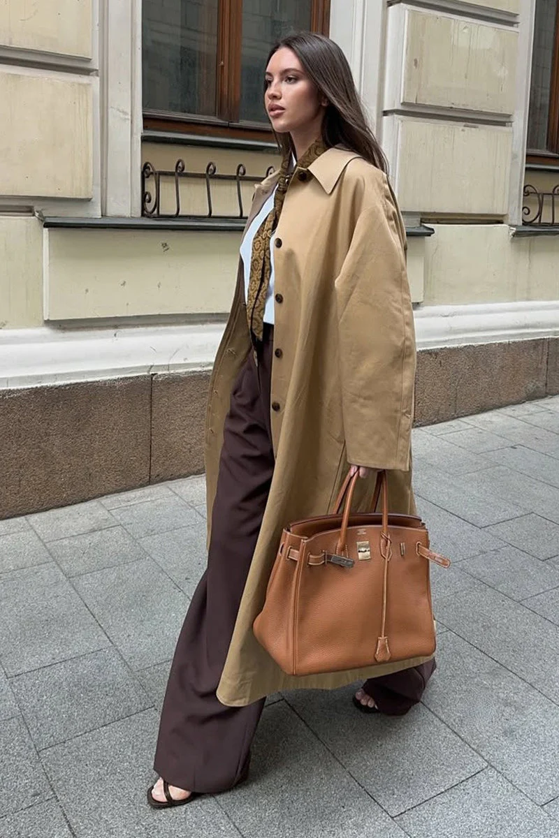 Minimalist Extra-Long Cotton Single-Breasted Lapel Overcoat - Image 3