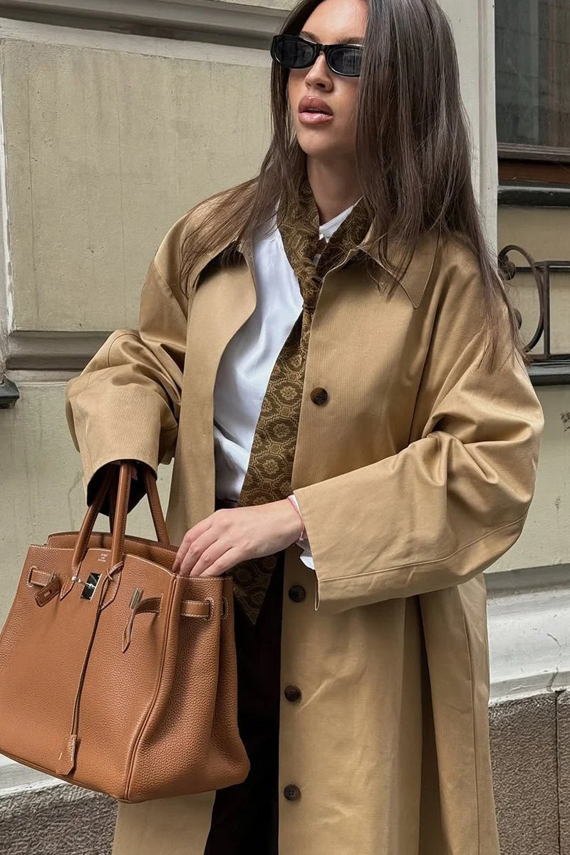 Minimalist Extra-Long Cotton Single-Breasted Lapel Overcoat - Image 6
