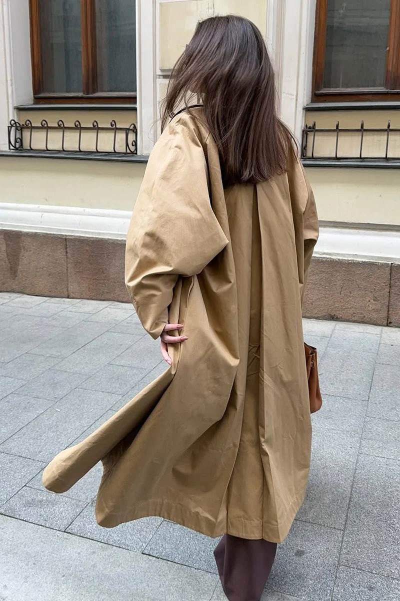 Minimalist Extra-Long Cotton Single-Breasted Lapel Overcoat - Image 7