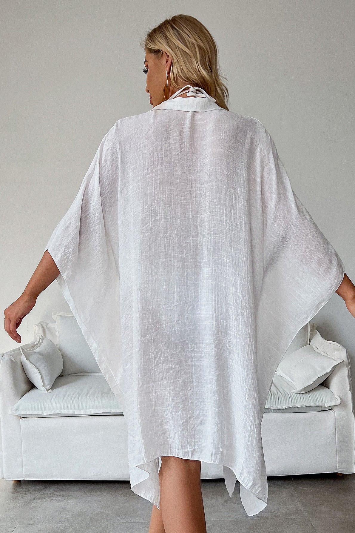 Minimalist Flowy Loose Solid Cardigan Blouse - Image 3