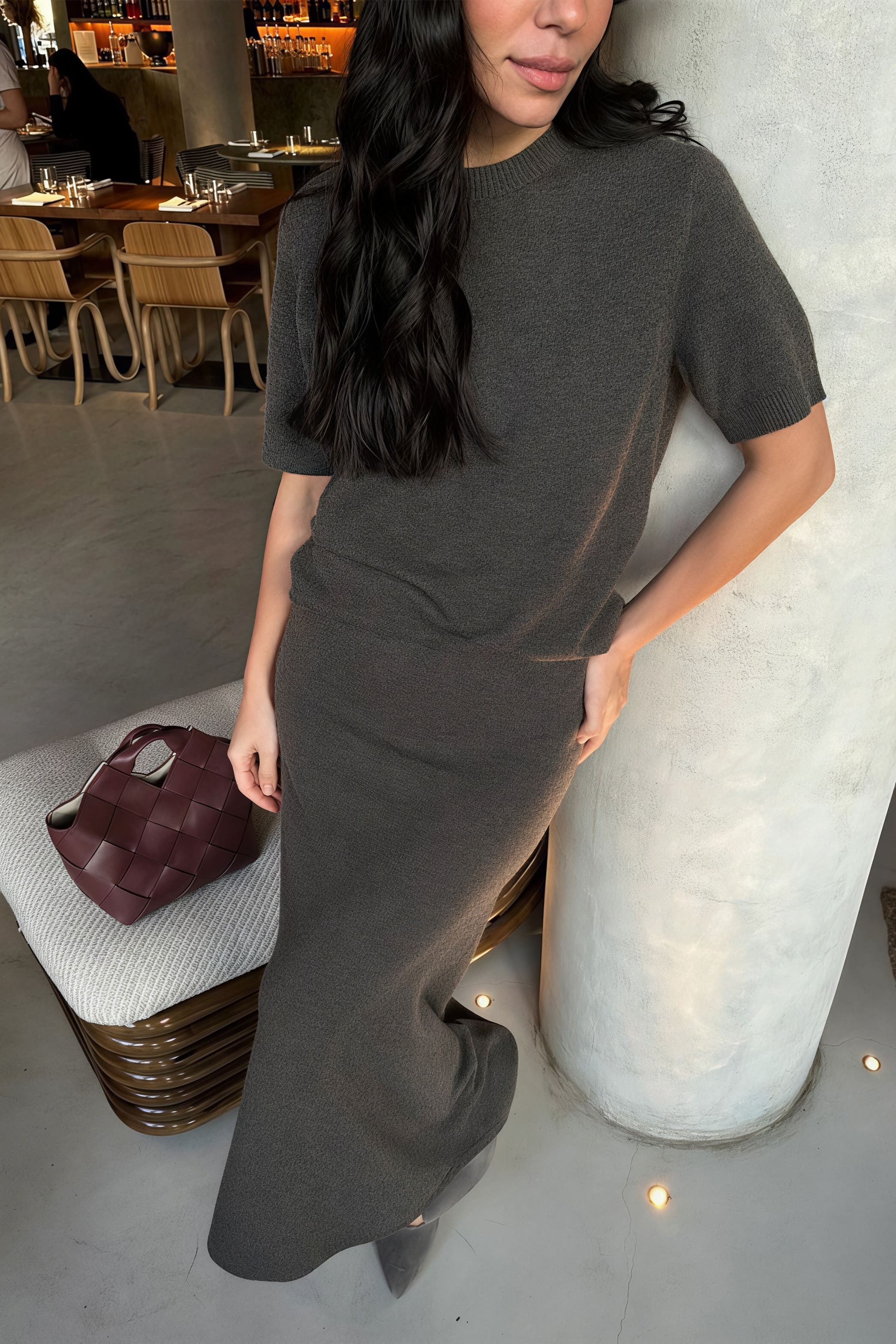 Minimalist Knit Short Sleeve Skirt Set - Image 10