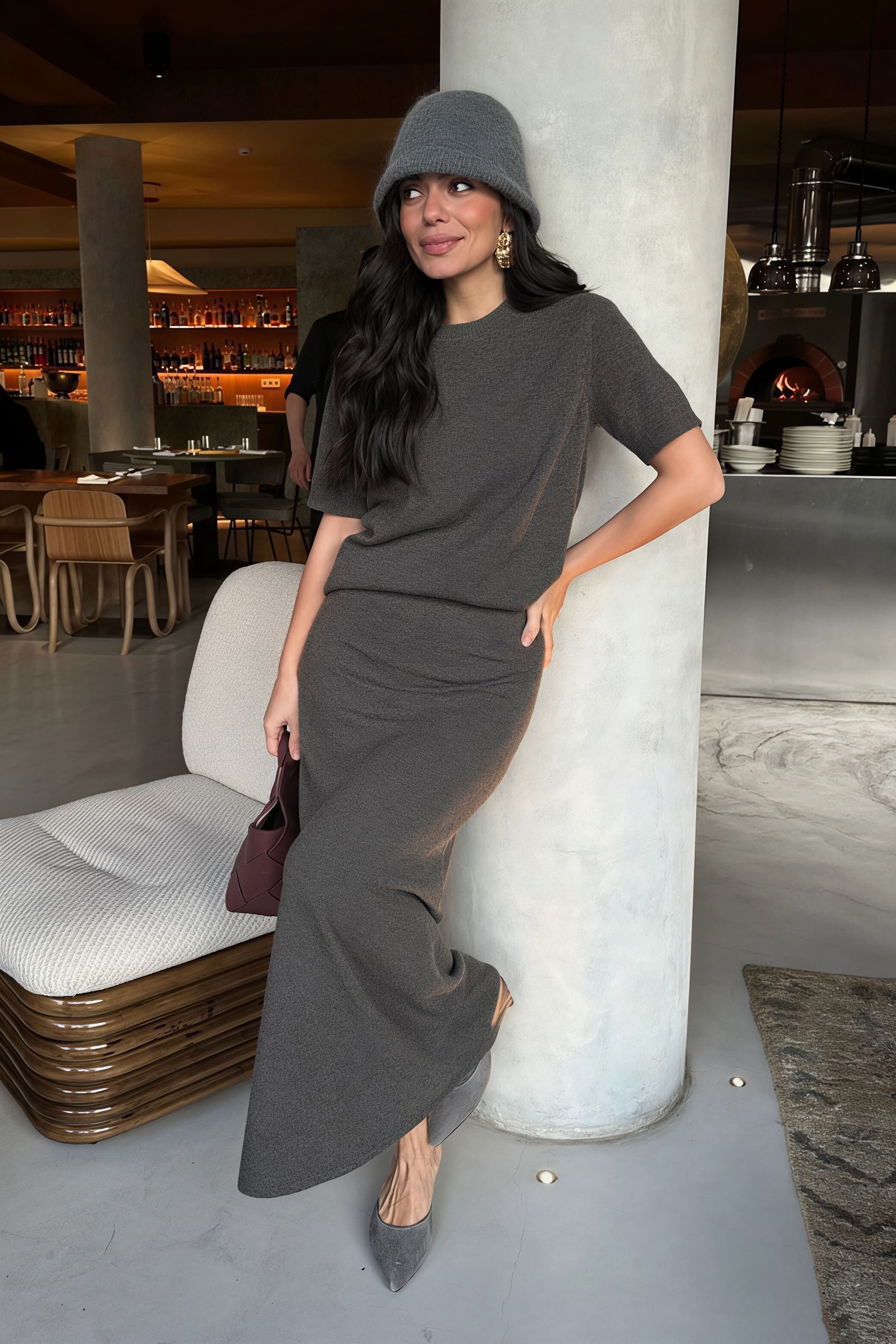 Minimalist Knit Short Sleeve Skirt Set - Image 6