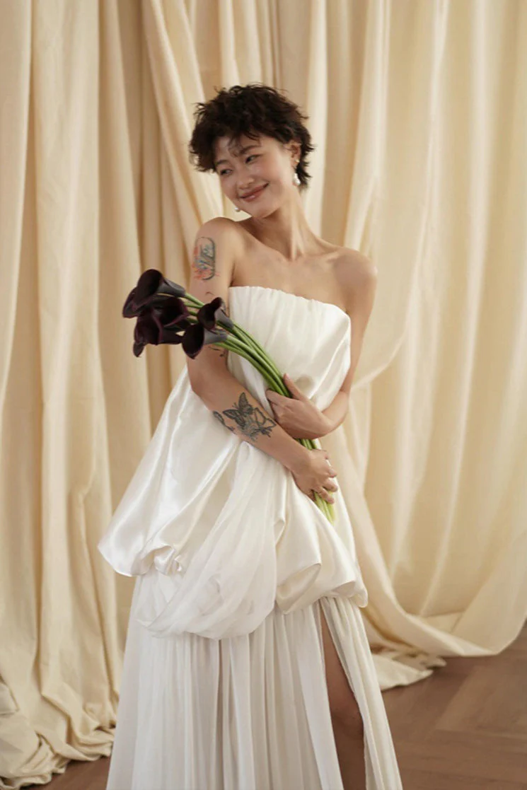 Minimalist Loose Elegant Flowy Reception Dress - Image 2
