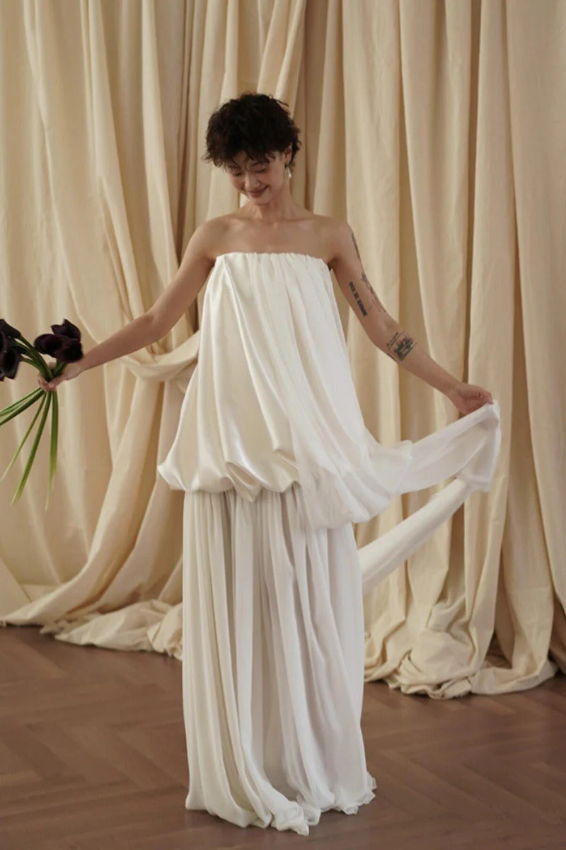 Minimalist Loose Elegant Flowy Reception Dress - Image 4