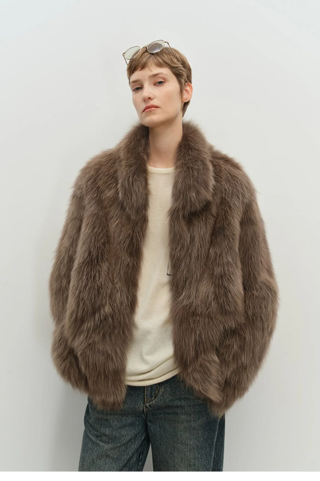 Minimalist Mid-Length Faux Fur Stand Collar Coat - Image 5
