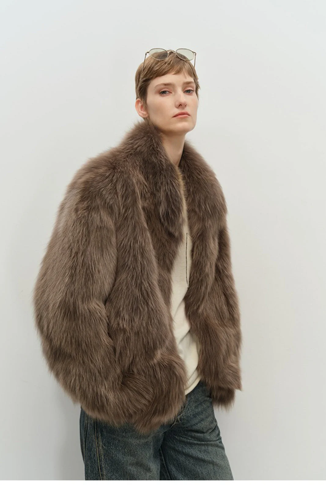 Minimalist Mid-Length Faux Fur Stand Collar Coat - Image 6