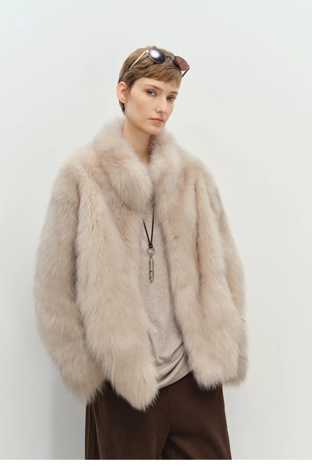 Minimalist Mid-Length Faux Fur Stand Collar Coat - Image 8