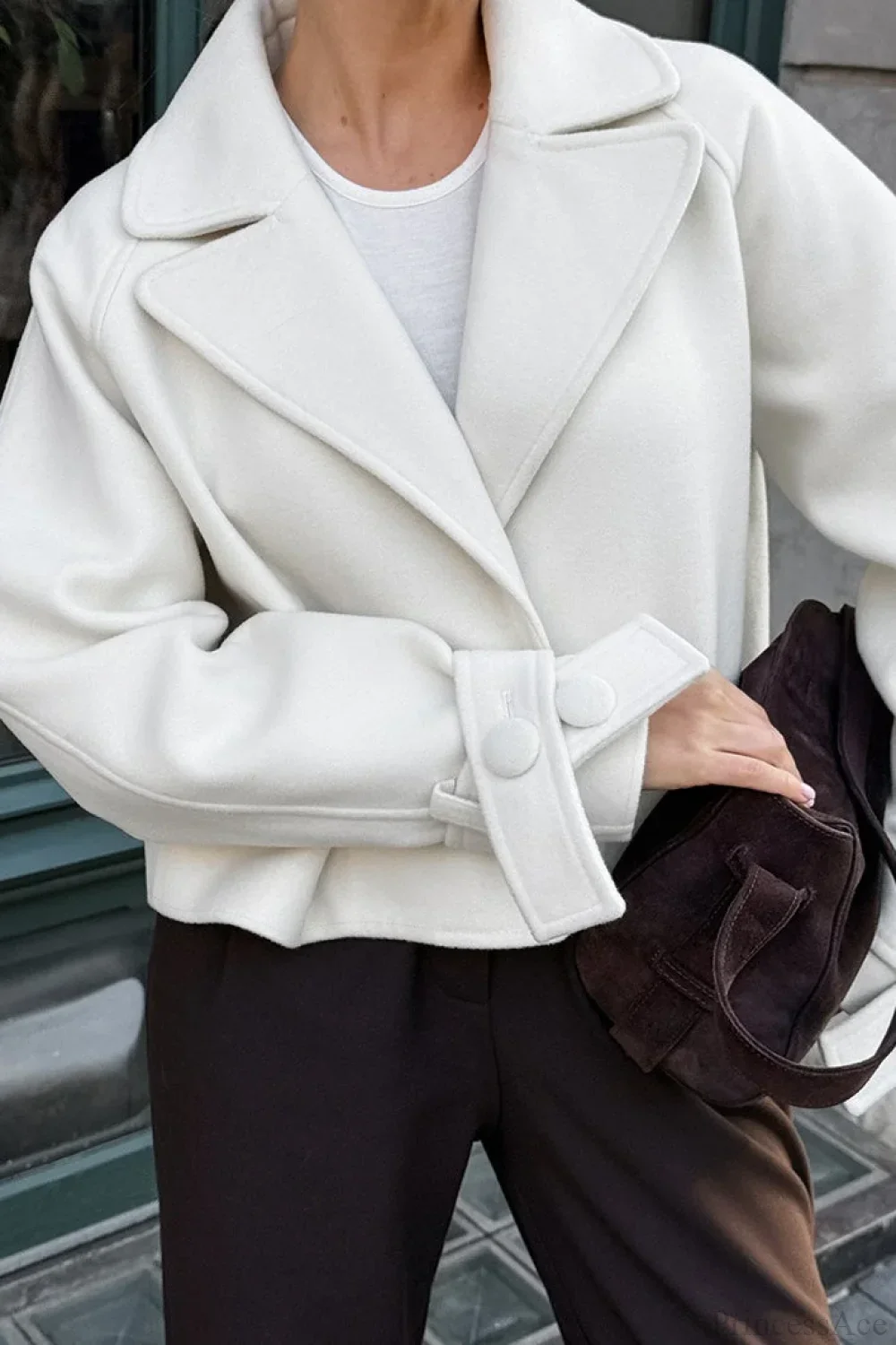 Minimalist Notched Collar Raglan Sleeve Cropped Coat - Image 5