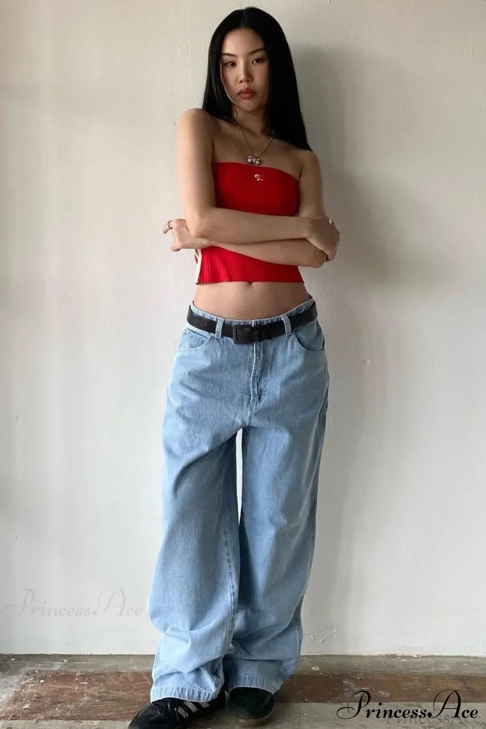 Minimalist Pocket Embroidery Relaxed Wide Leg Jeans