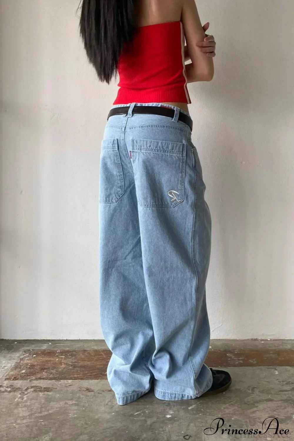 Minimalist Pocket Embroidery Relaxed Wide Leg Jeans - Image 2