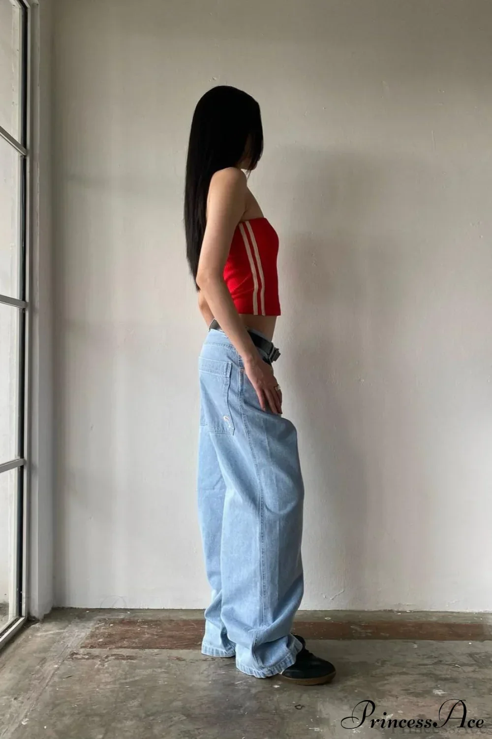 Minimalist Pocket Embroidery Relaxed Wide Leg Jeans - Image 3