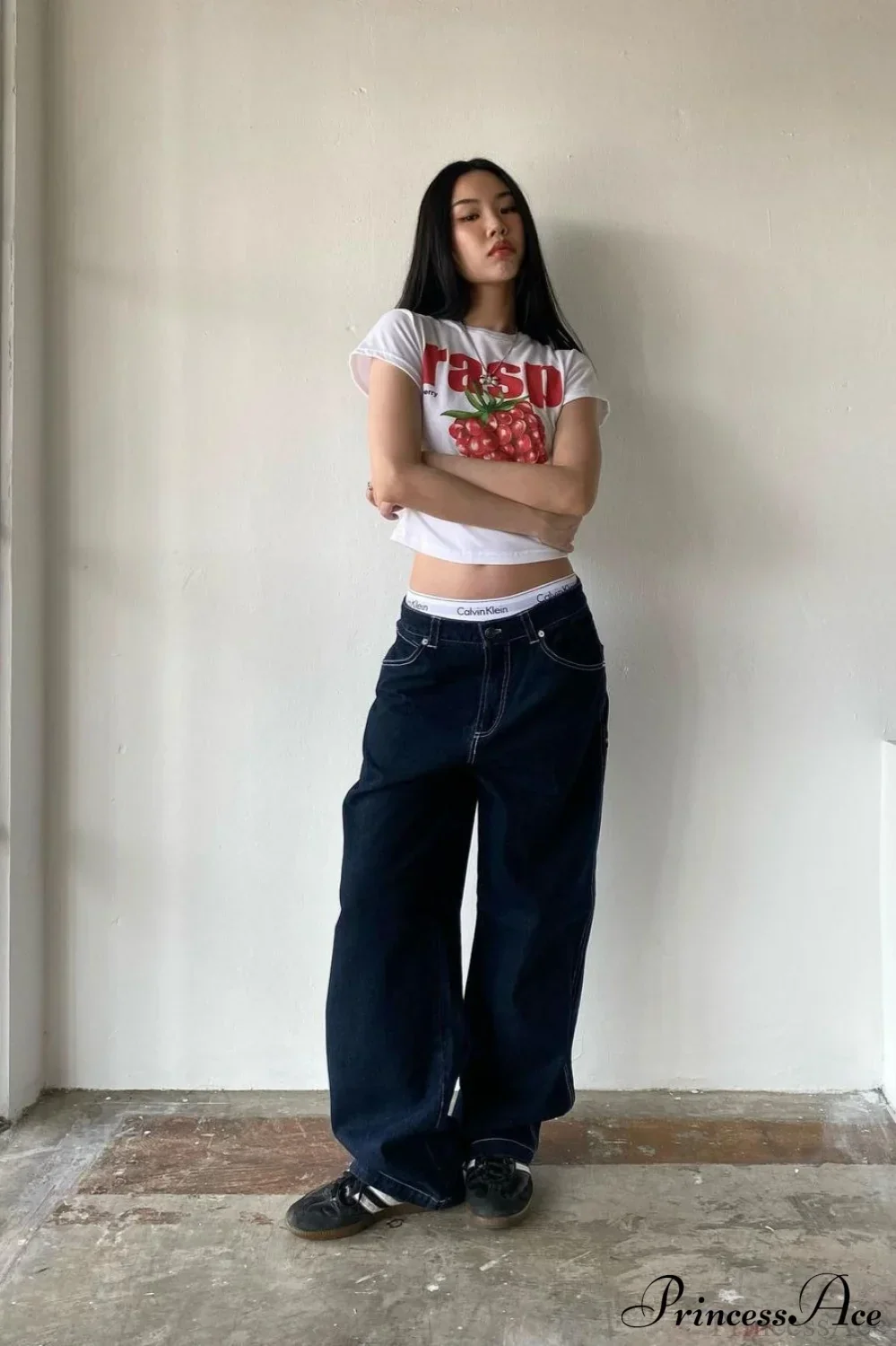 Minimalist Pocket Embroidery Relaxed Wide Leg Jeans - Image 4