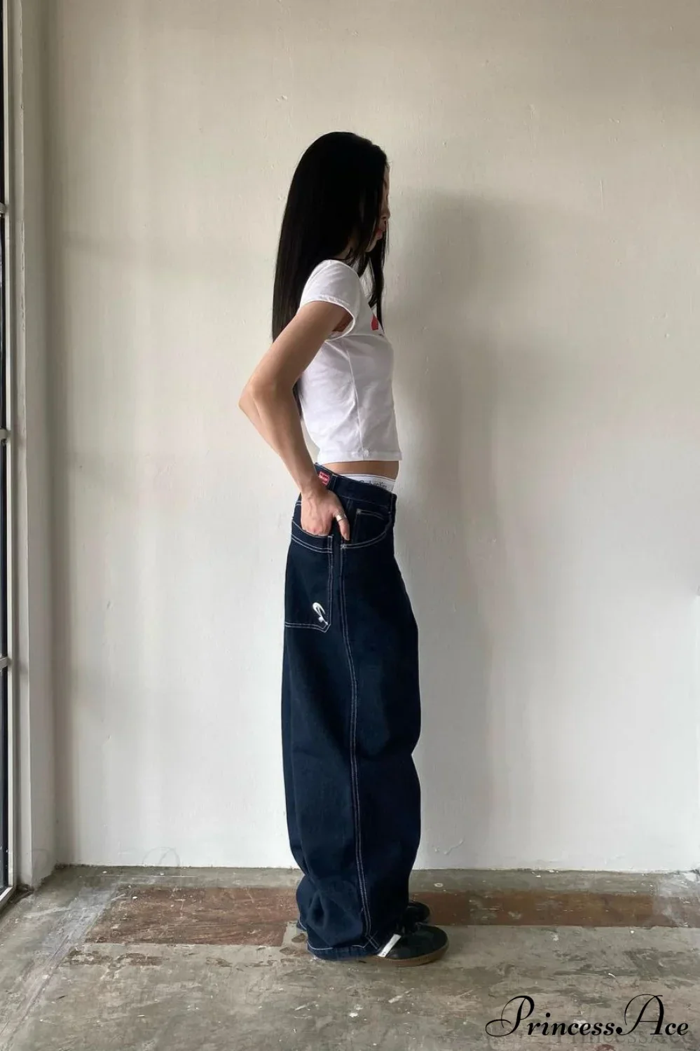 Minimalist Pocket Embroidery Relaxed Wide Leg Jeans - Image 5