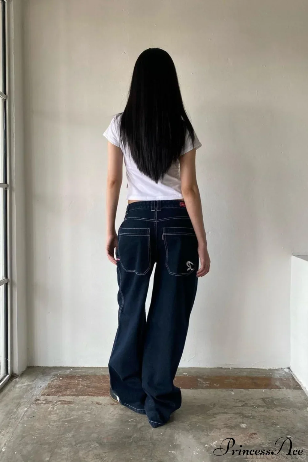 Minimalist Pocket Embroidery Relaxed Wide Leg Jeans - Image 6