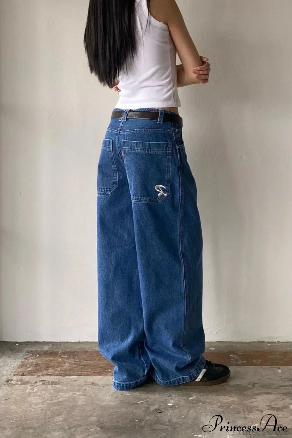 Minimalist Pocket Embroidery Relaxed Wide Leg Jeans - Image 7