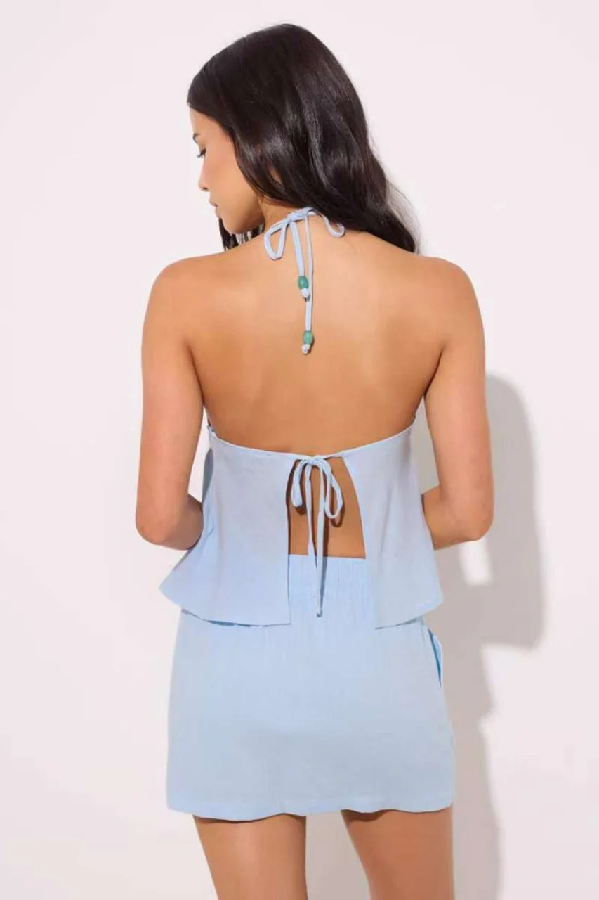 Minimalist Sexy Solid Beaded Halter Top - Image 12