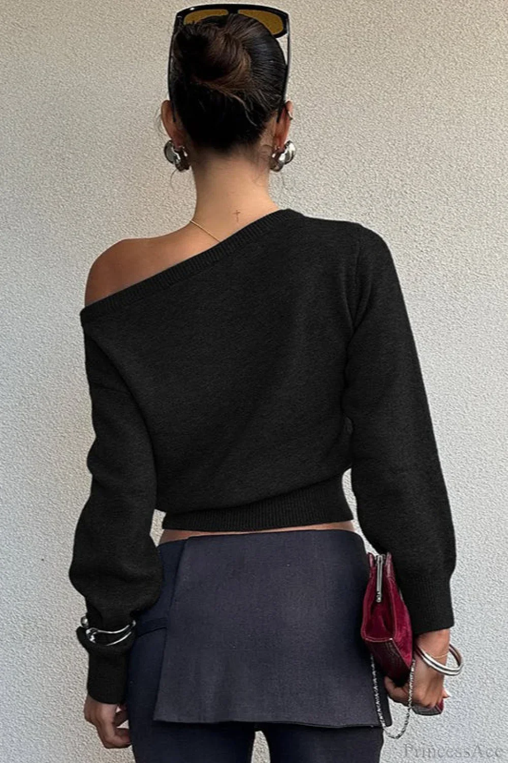 Minimalist Slim Asymmetrical Neck Long Sleeve Blouse - Image 10