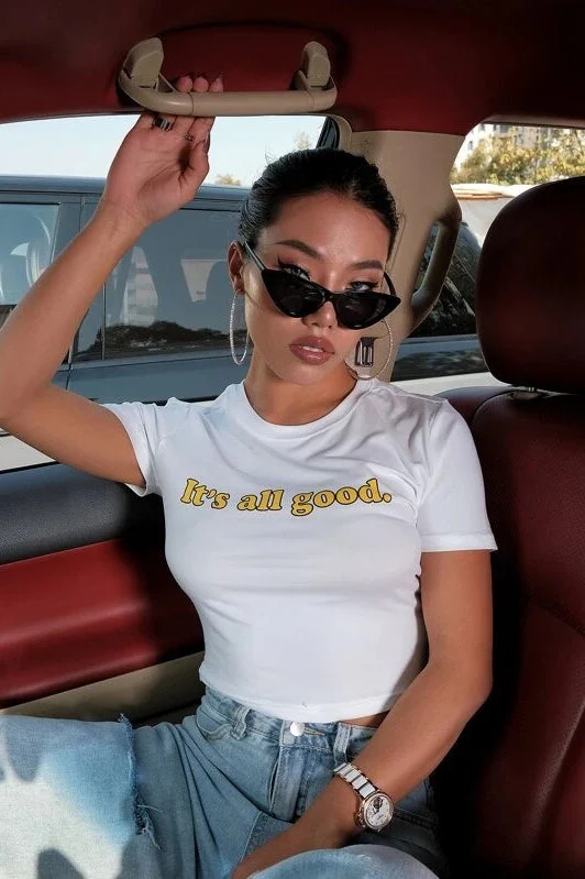 Minimalist Slim Crop Letter Print T-shirt - Image 2