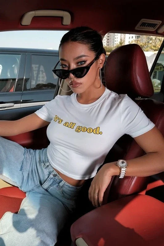 Minimalist Slim Crop Letter Print T-shirt - Image 3