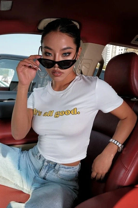 Minimalist Slim Crop Letter Print T-shirt - Image 4