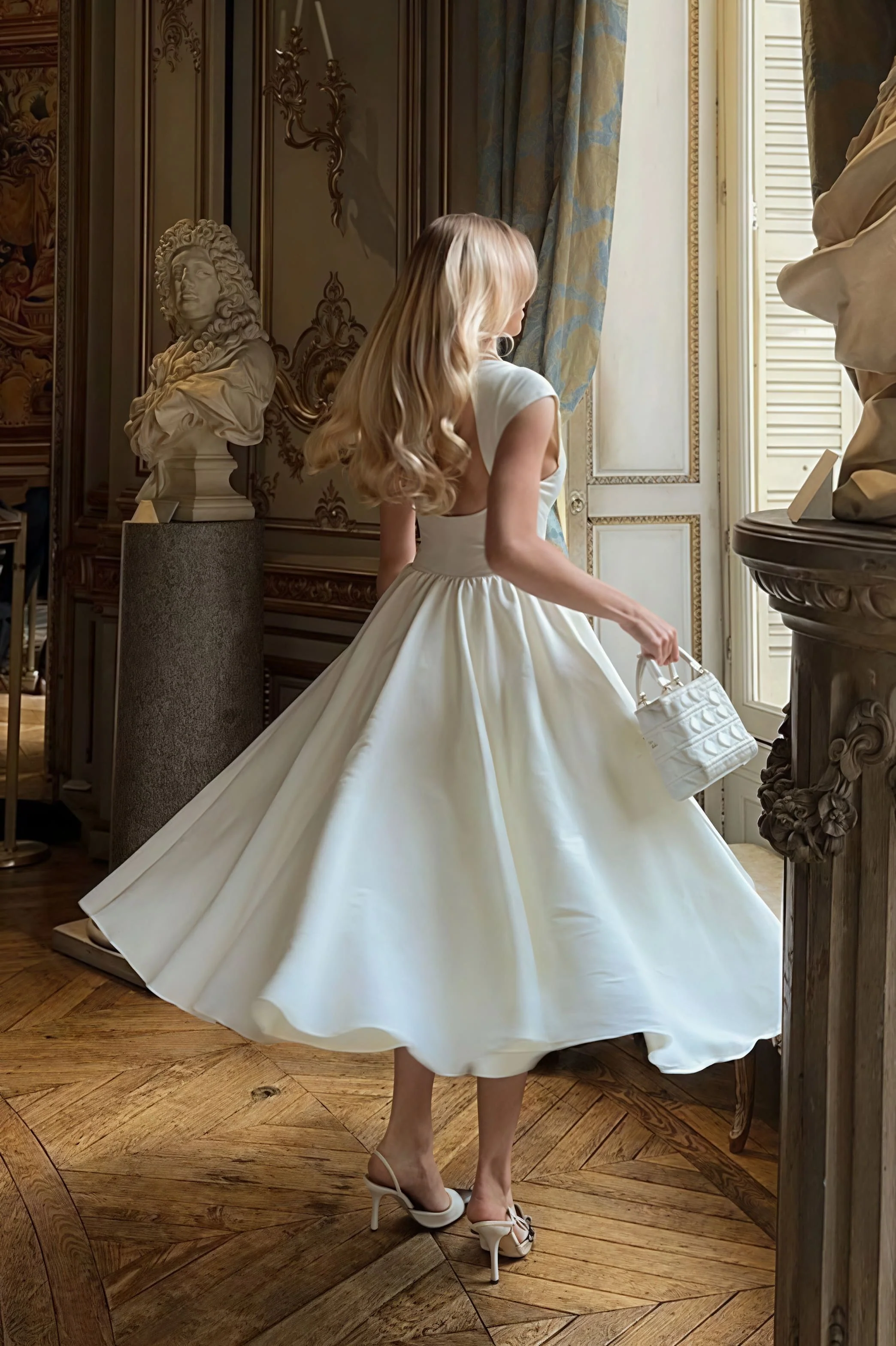 Minimalist Solid Backless Swing Midi Dress - Image 4