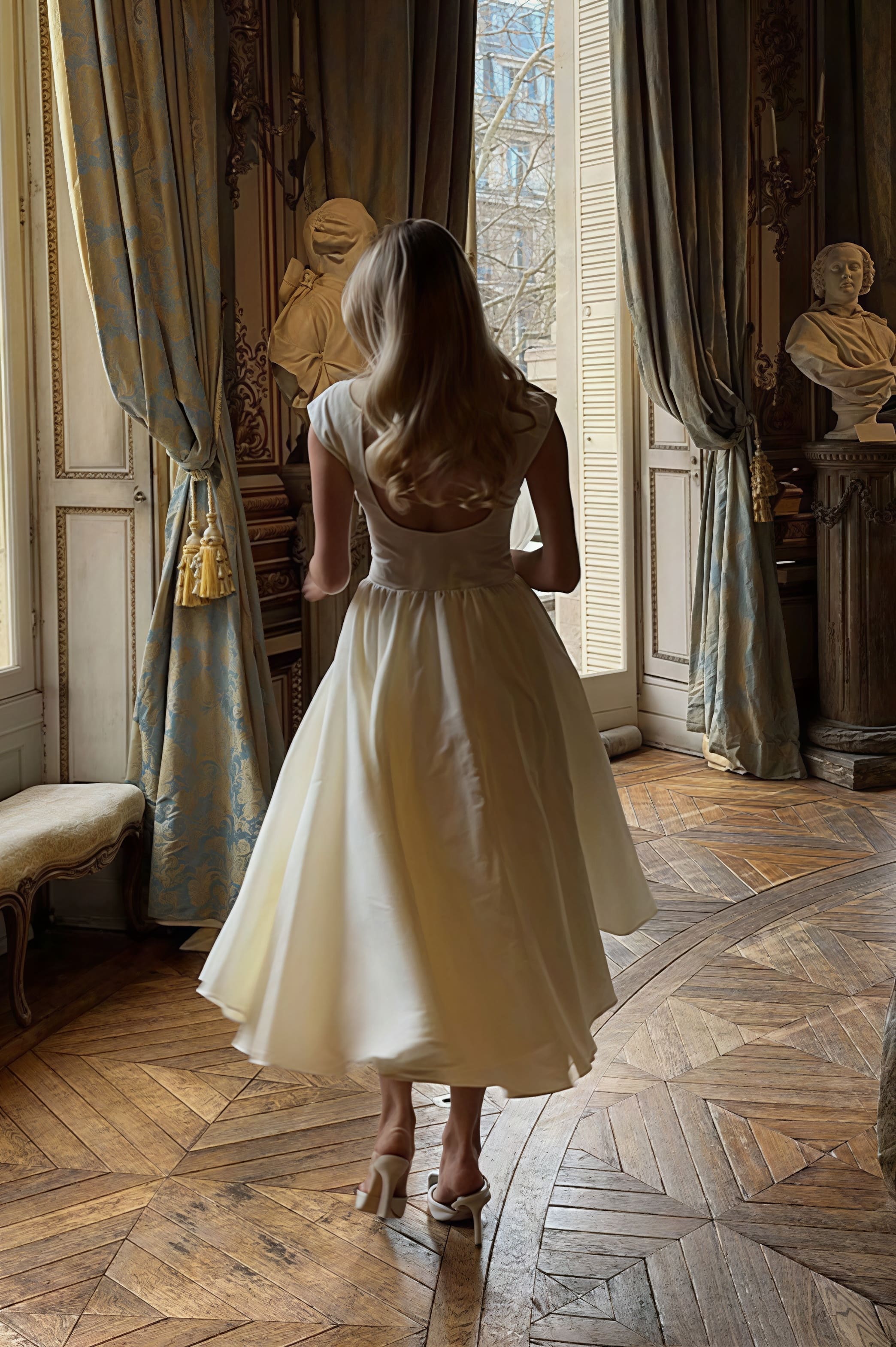 Minimalist Solid Backless Swing Midi Dress - Image 5