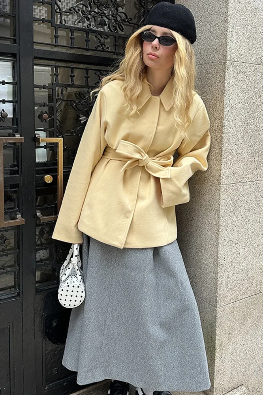 Minimalist Solid Color Tie Waist Mid-Length Coat - Image 2