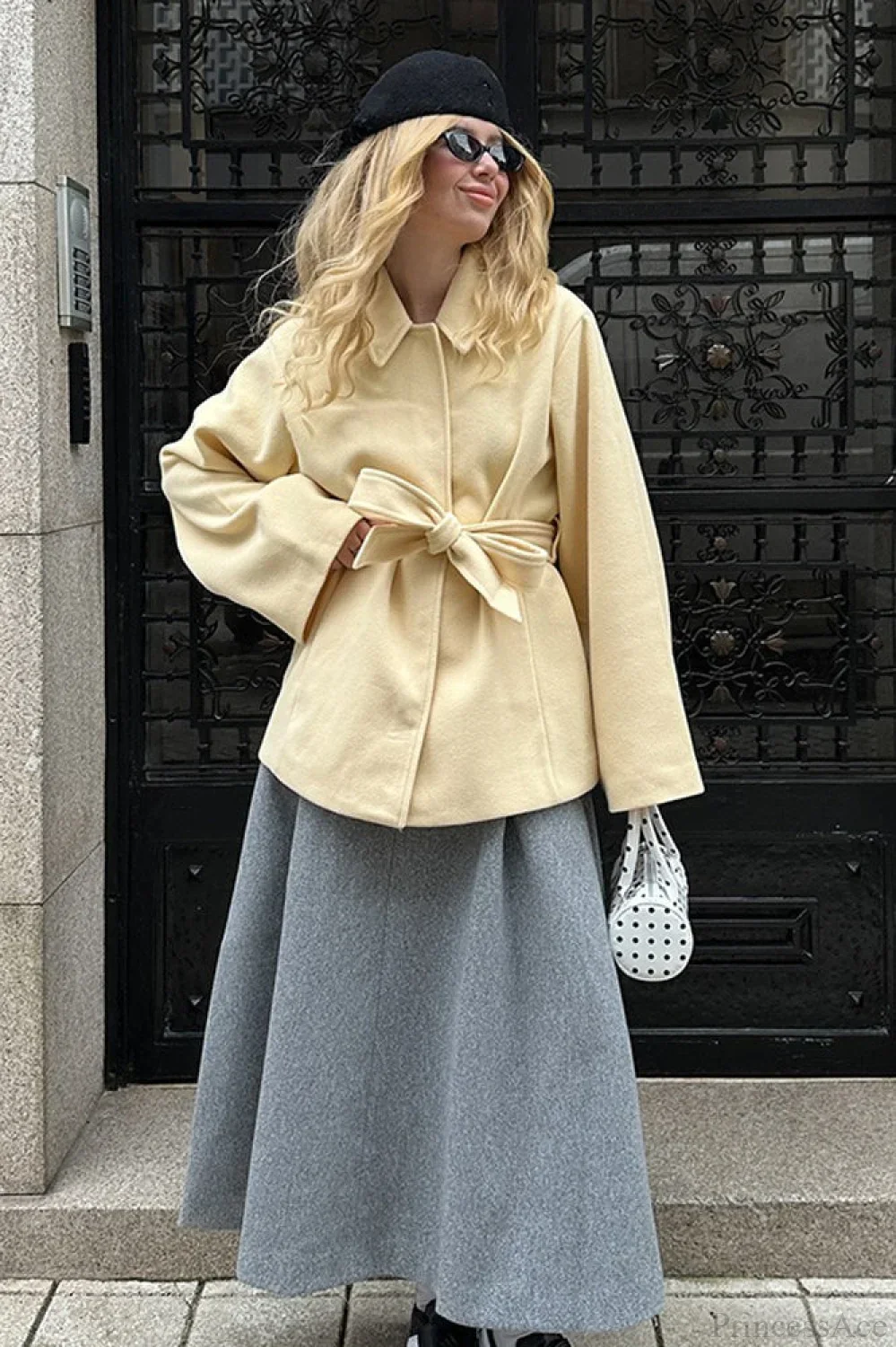 Minimalist Solid Color Tie Waist Mid-Length Coat - Image 5