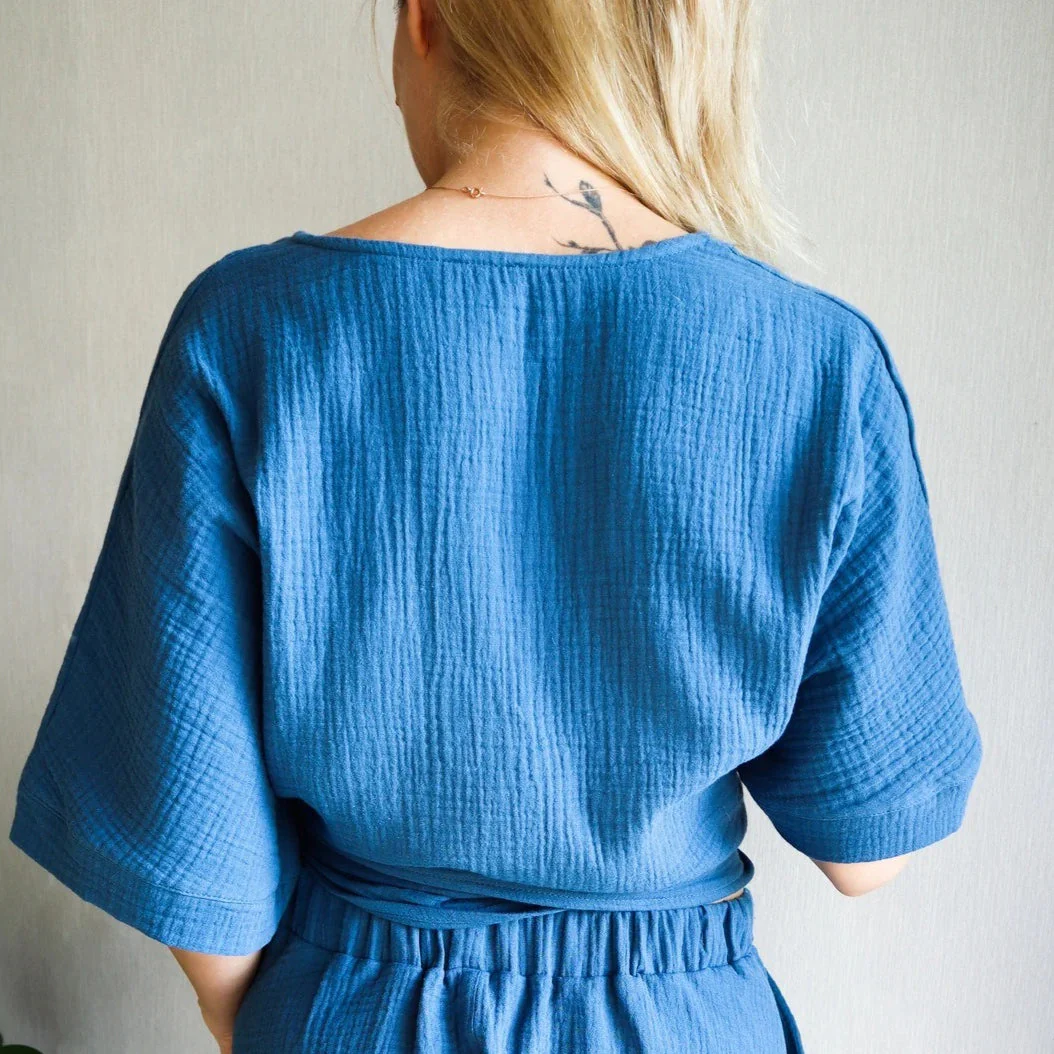 Minimalist Solid Cotton Tie Side Blouse - Image 6