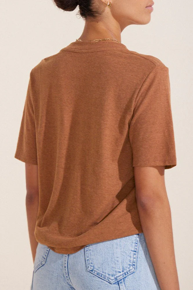 Minimalist Solid Deep V Neck Slub Cotton Loose T-shirt - Image 5