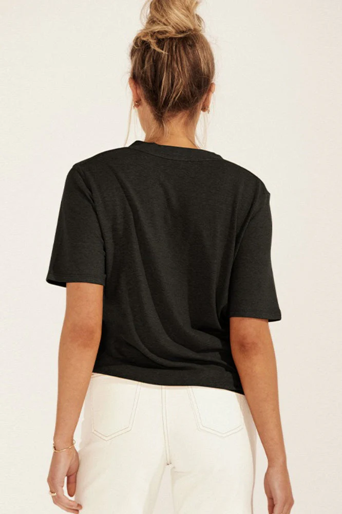Minimalist Solid Deep V Neck Slub Cotton Loose T-shirt - Image 7
