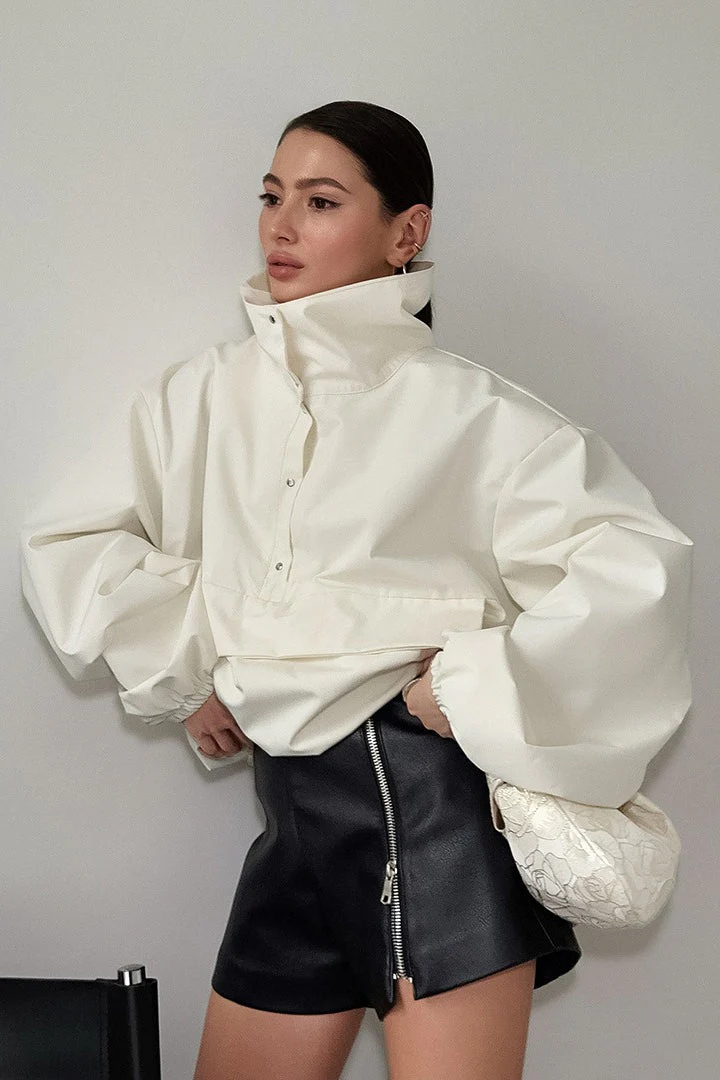 Minimalist Solid Turtle Loose Buttoned Sweatshirt