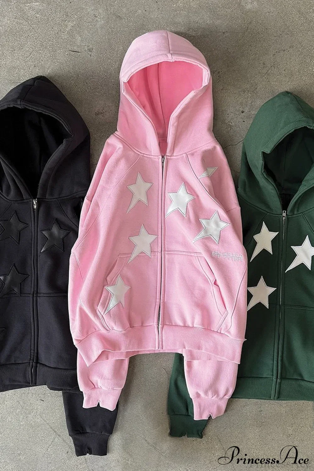 Minimalist Star Print Zip-Up Hoodie - Image 4