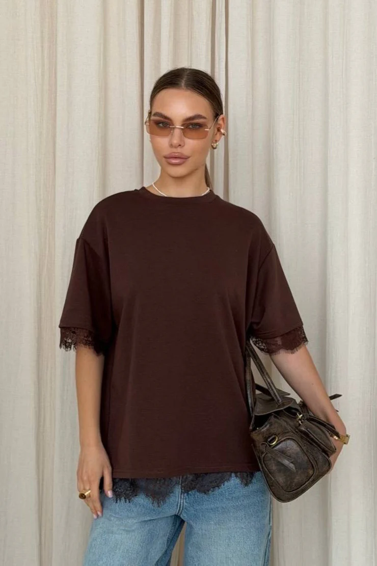 Minimalist Sweet Lace Splice Short Sleeve T-shirt - Image 4